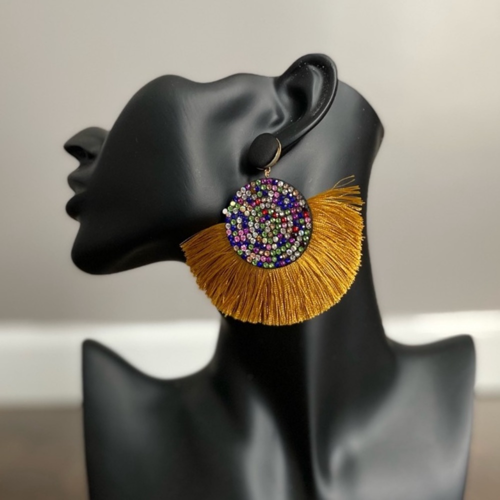 Colorful Mustard Statement Earrings - Picture 2 of 4